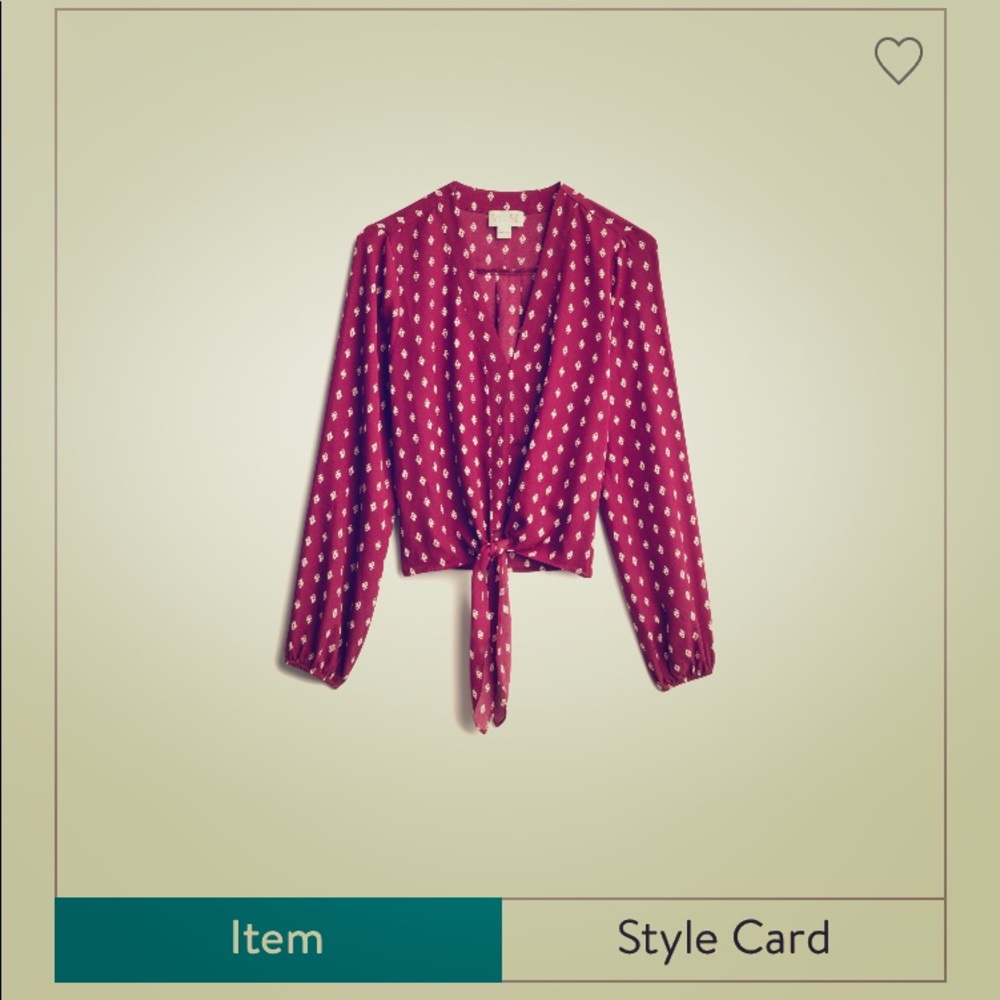 Stevee brand burgundy and white print blouse